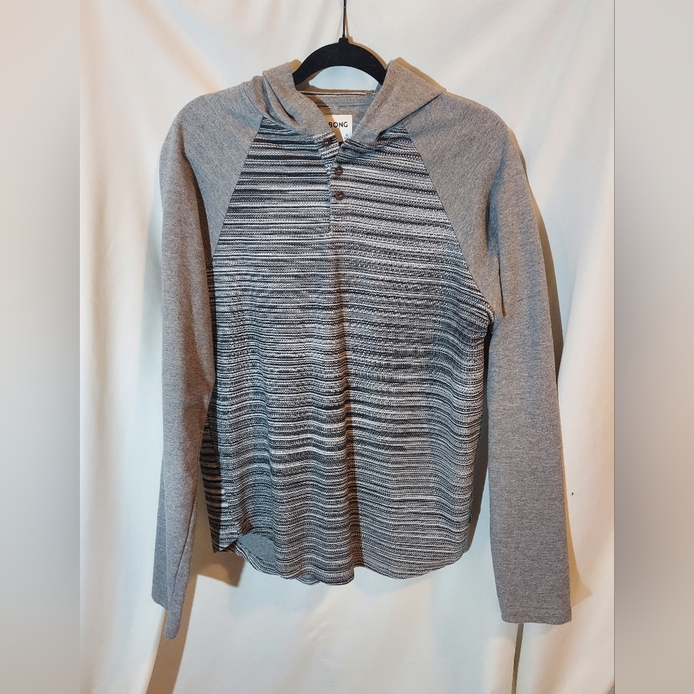 Billabong Heather Gray Striped Lightweight Long Sleeved Hoodie